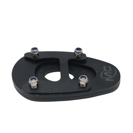 Motocare side stand extender installed on Yamaha XSR 155 kickstand for improved parking stability
