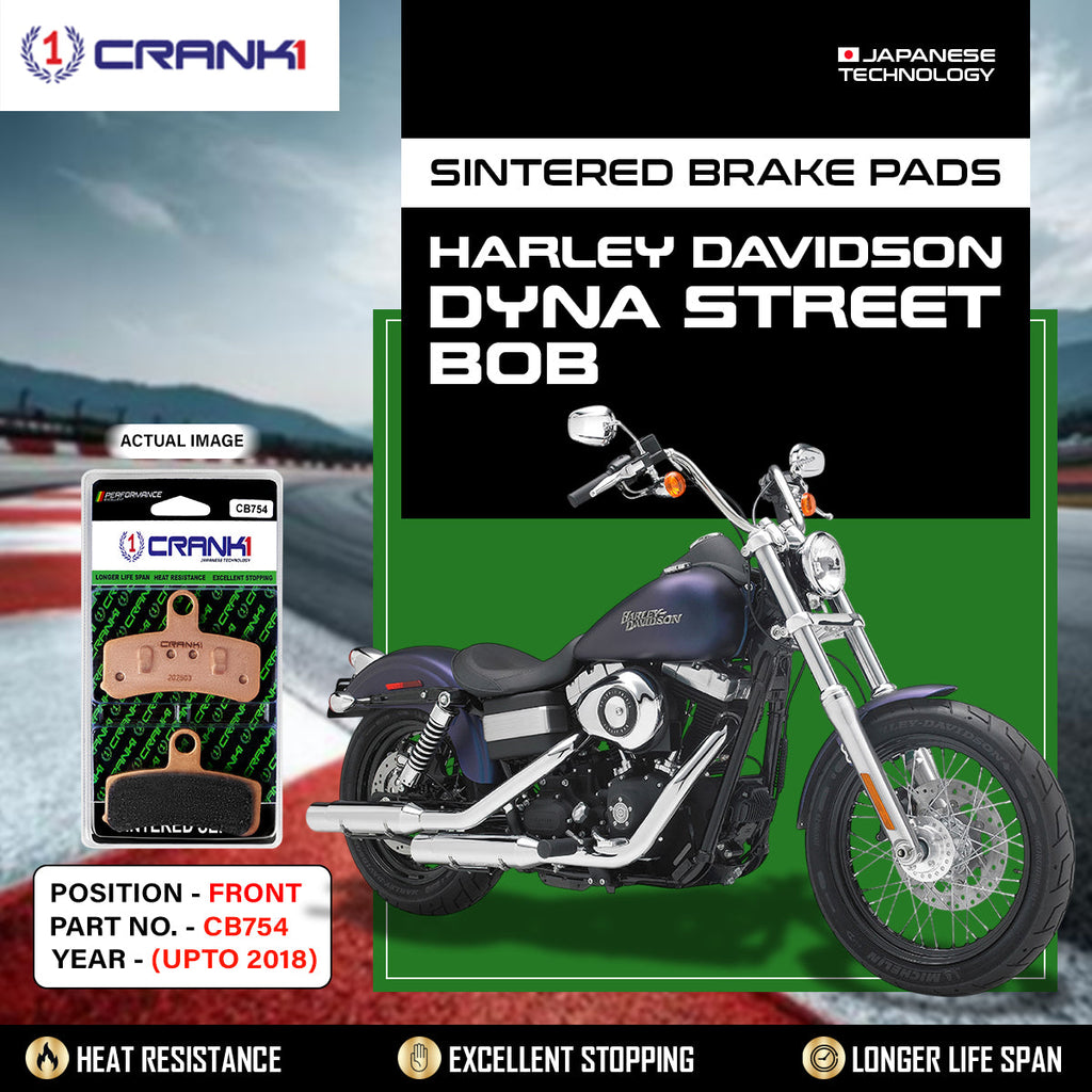 CRANK1 CB754 Sintered Front Brake Pads for Harley Davidson Dyna Street Bob Upto 2018 and compatible Harley Davidson motorcycles
