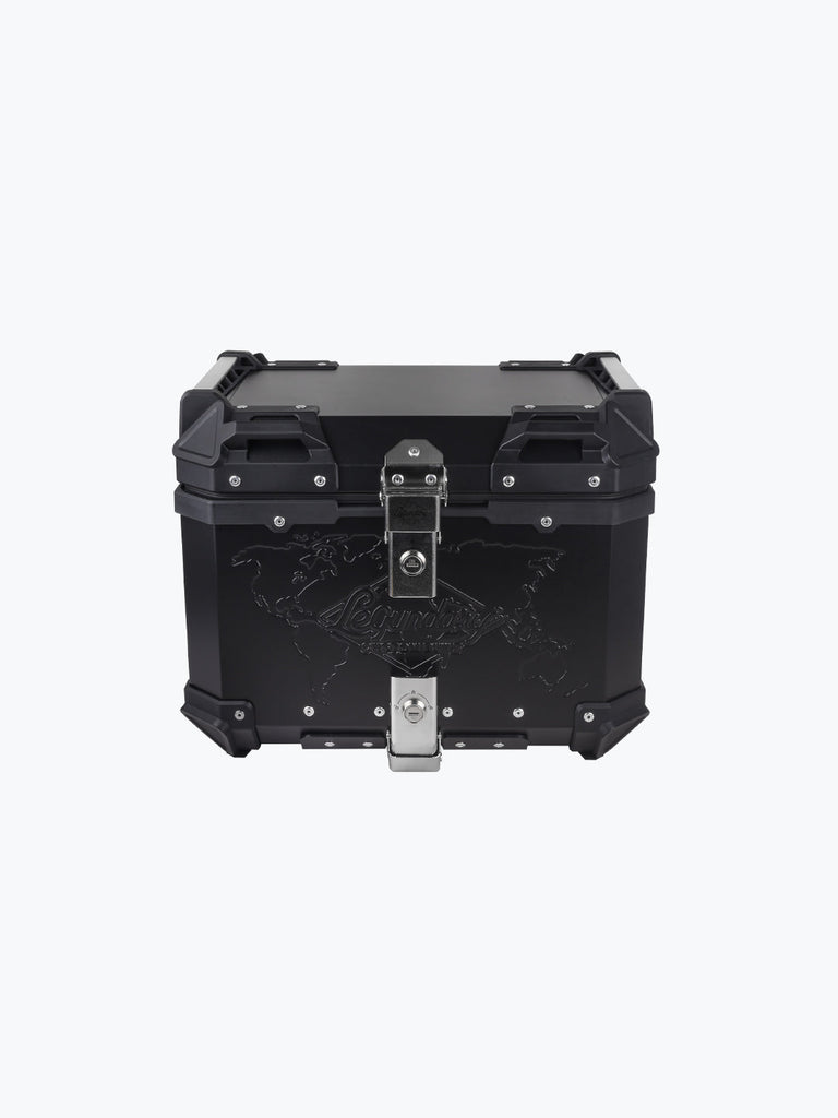 Legendary Custom Fort Knox 45L aluminium top box with backrest pad motorcycle luggage black and silver