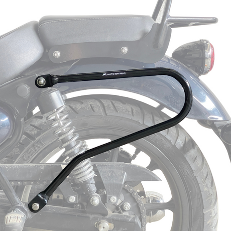 Auto Engina Saddle Stay for Royal Enfield Meteor 350 with 19mm Mild Steel Tubes and 8kg Per Side Soft Luggage Capacity in Gloss Black