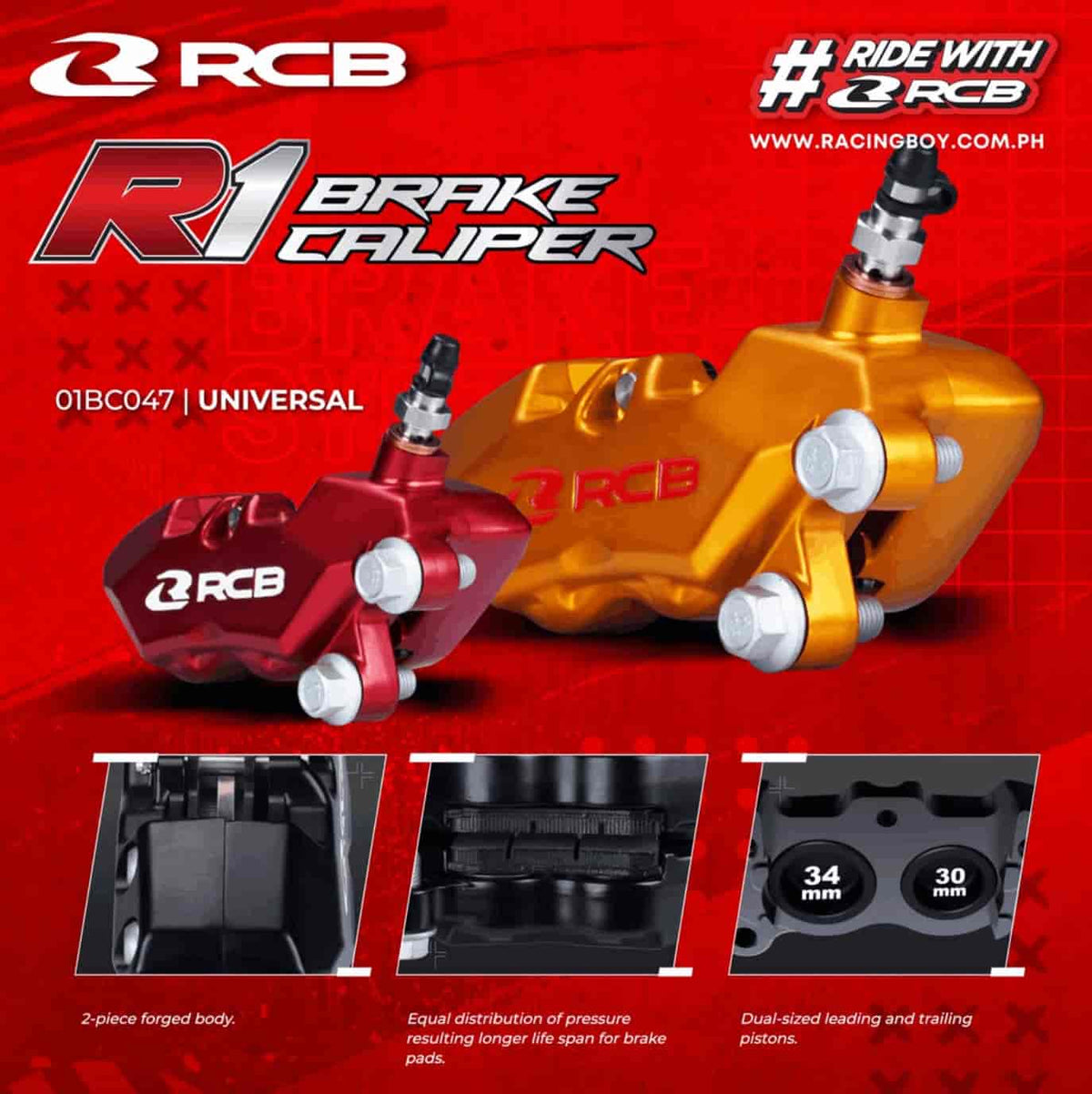 RCB R1 Series gold four-piston brake caliper 01BC047