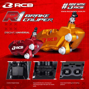 RCB R1 Series gold four-piston brake caliper 01BC047