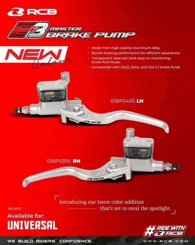 RCB E3 Series silver 14mm RH master brake pump 01BP039S