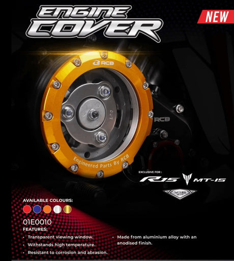 RCB 01E0010 aluminium engine cover protector with transparent window in Red, Blue, Gold and Silver