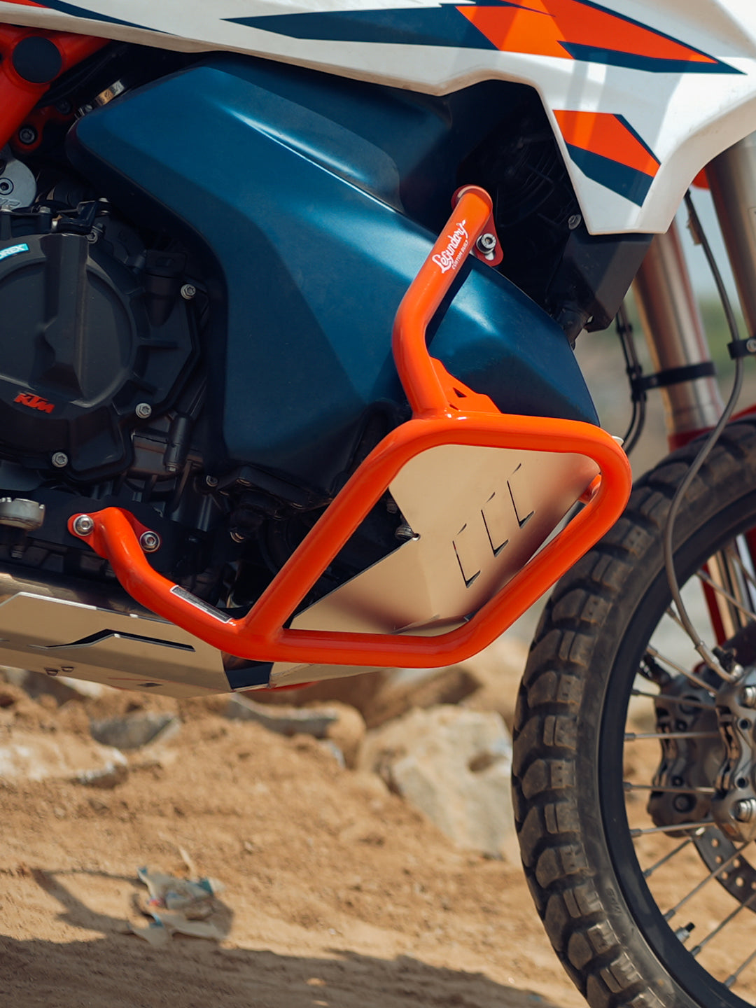 Legundary Custom KTM ADV 890 Vambrace Bash Plate Silver aluminium engine sump guard skid plate