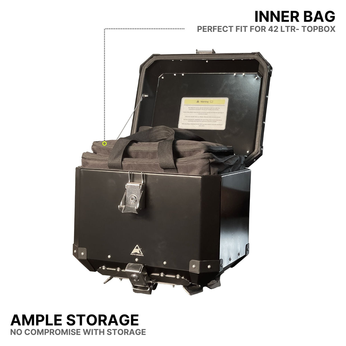 Auto Engina 42L Black Aluminium Top Box for Royal Enfield Himalayan 411 Waterproof Motorcycle Top Case