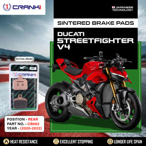 CRANK1 CB662 sintered rear brake pads for Ducati SuperSport 950 (2017-2021) high-performance motorcycle braking upgrade.