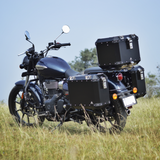 Auto Engina 42L Aluminium Top Box for Royal Enfield Meteor 350 Black with Inner Bag and Backrest