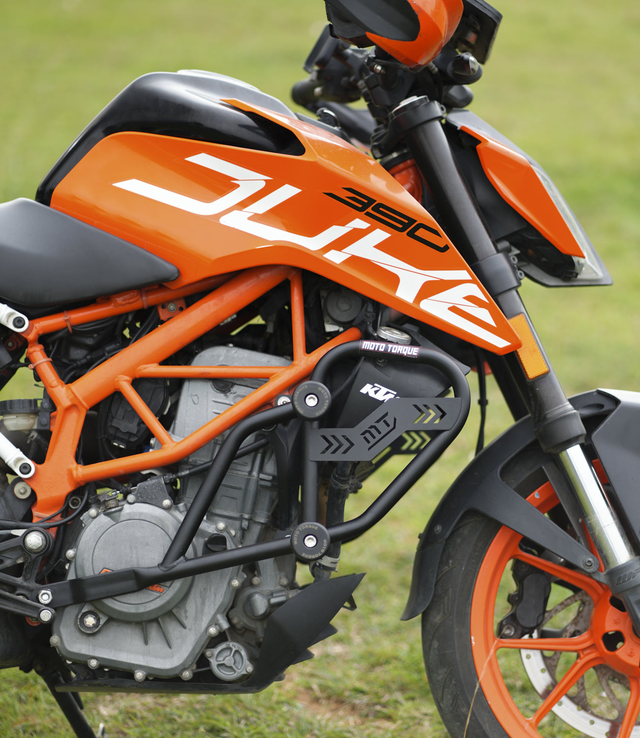 Mototorque STORM crash guard KTM Duke 390 mild steel engine protection with sliders