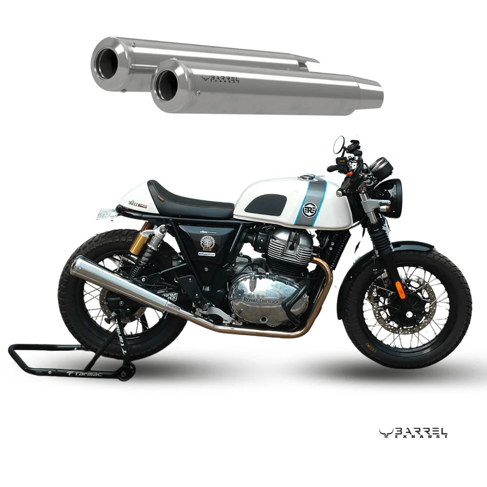 BE-10 Bass Master polished stainless steel exhaust for Royal Enfield Interceptor 650 and Continental GT 650