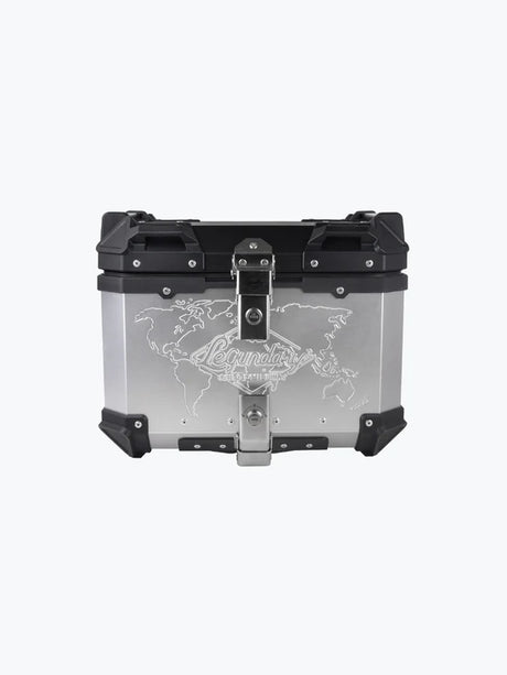 Legundary Custom Fort Knox Series TC 45L Aluminium Top Box with Backrest Pad Black Silver Motorcycle Storage Case