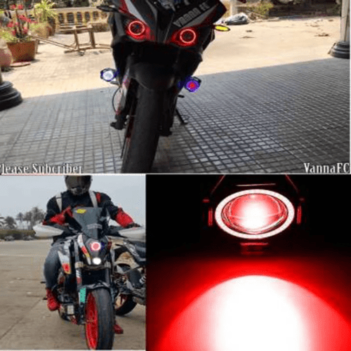 HJG Projector Angel Eyes LED Fog Light For Bike Universal For All Bike (Set of 2 with switch)