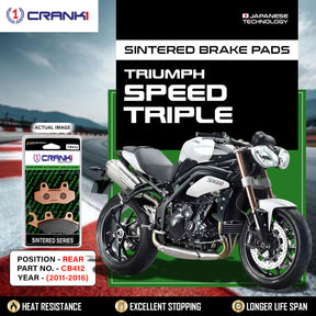 CRANK1 CB412 Sintered Rear Brake Pads For Triumph Speed Triple 2011-2016 Motorcycle
