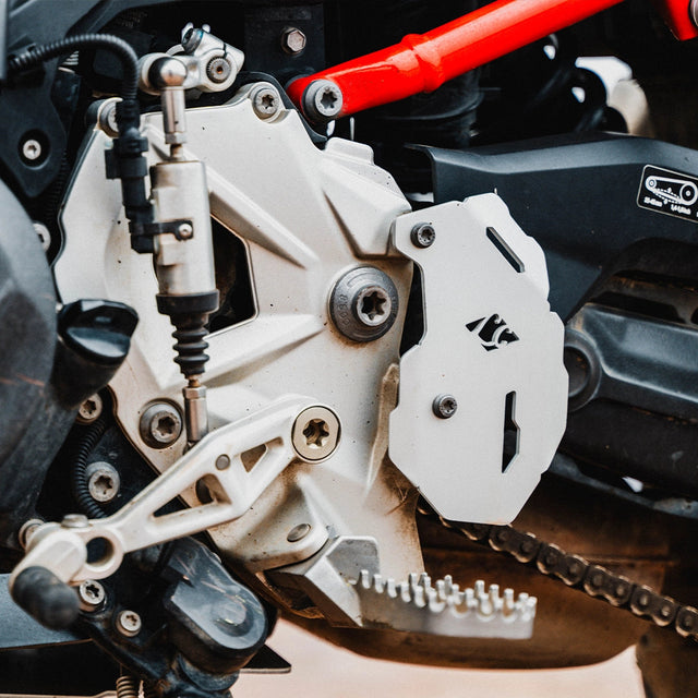 Legundary Custom BMW F900GS titan boot guards aluminium silver heat shield leg protector