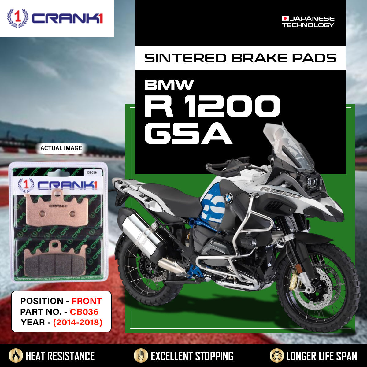 CRANK1 Sintered Front Brake Pads CB036 for BMW R 1200 GSA 2014-2018 Motorcycle Brake Pads