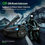 EJEAS Q8 5G Mesh Bluetooth helmet intercom with Mesh 3.0 for 6 riders DSP noise cancellation IP67 waterproof motorcycle communication system