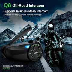 EJEAS Q8 5G Mesh Bluetooth helmet intercom with Mesh 3.0 for 6 riders DSP noise cancellation IP67 waterproof motorcycle communication system