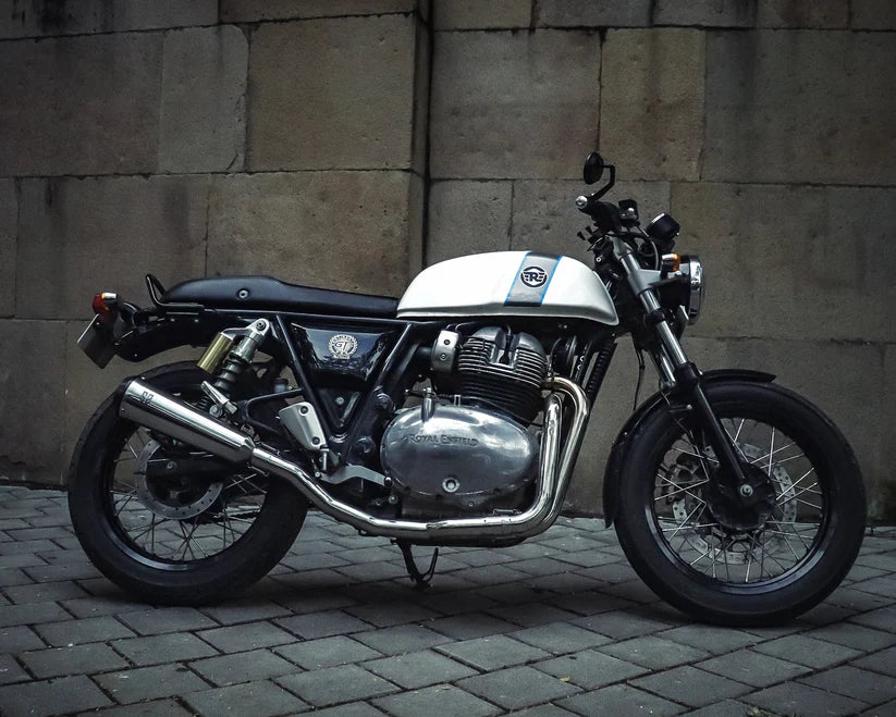 SS Motocorp 2x1 Full System Exhaust Fat Can for Royal Enfield Interceptor 650 Continental GT 650 with Y Joint