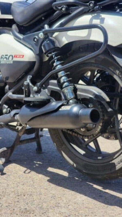 Rhino Racing SG-V3 Peashooter matte black performance exhaust fitted for Royal Enfield Shotgun 650