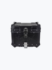 Legundary Custom Fort Knox 45L aluminium top case with backrest pad black silver motorcycle luggage box