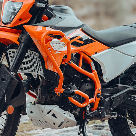 Legundary Custom KTM 390 Enduro R Defender Crash Guard Orange mild steel engine protection crash bar