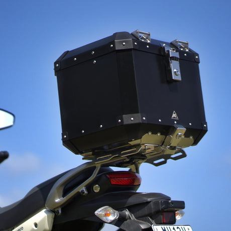 Auto Engina 42L black aluminium top box with inner bag and backrest for Hero Xpulse 200