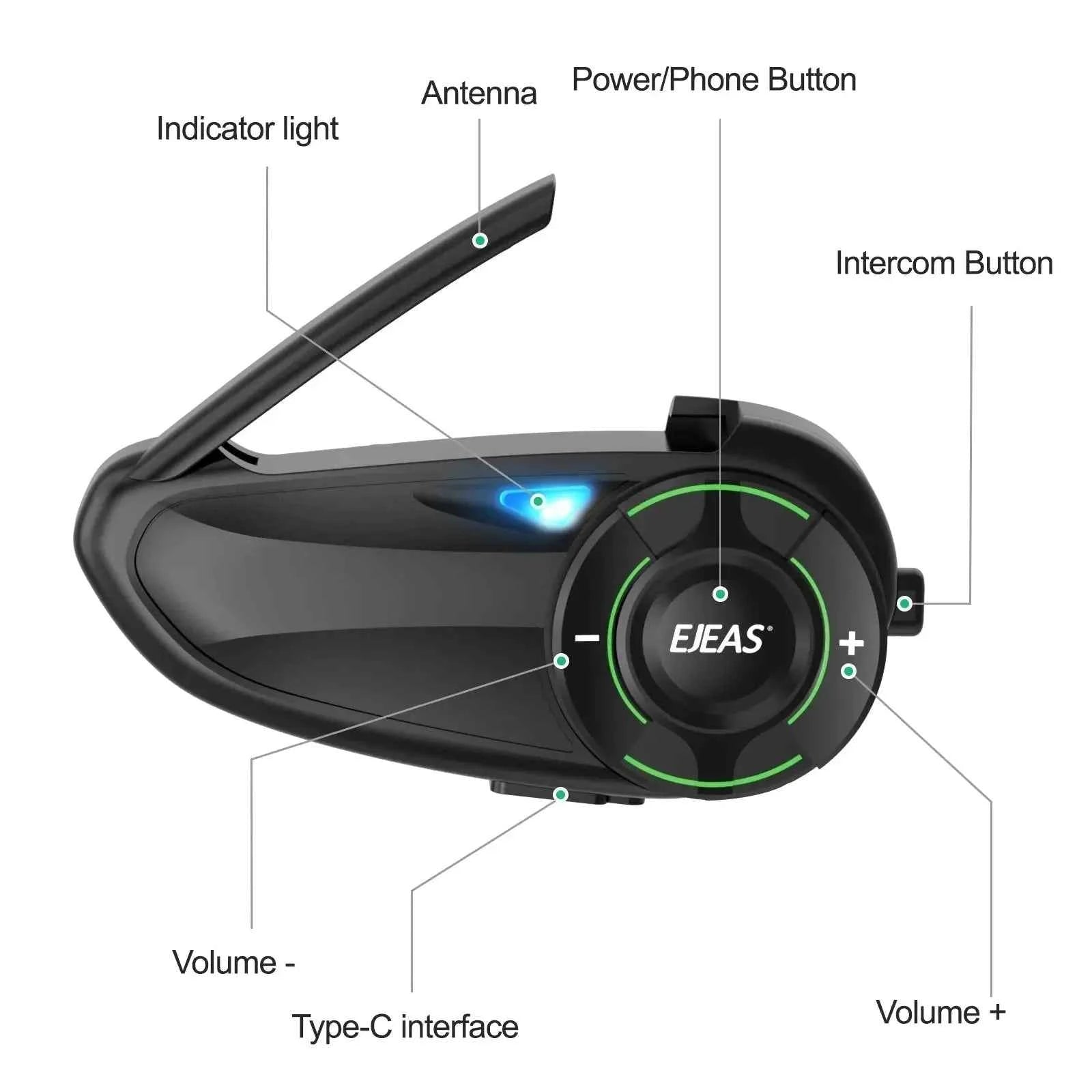 EJEAS Q8 5G Mesh Bluetooth helmet intercom with Mesh 3.0 for 6 riders DSP noise cancellation IP67 waterproof motorcycle communication system