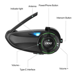 EJEAS Q8 5G Mesh Bluetooth helmet intercom with Mesh 3.0 for 6 riders DSP noise cancellation IP67 waterproof motorcycle communication system