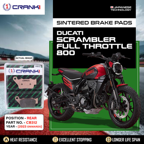 CRANK1 CB312 Sintered Rear Brake Pads for Ducati Scrambler Full Throttle 800 2023 Onwards Motorcycle Brake Pads