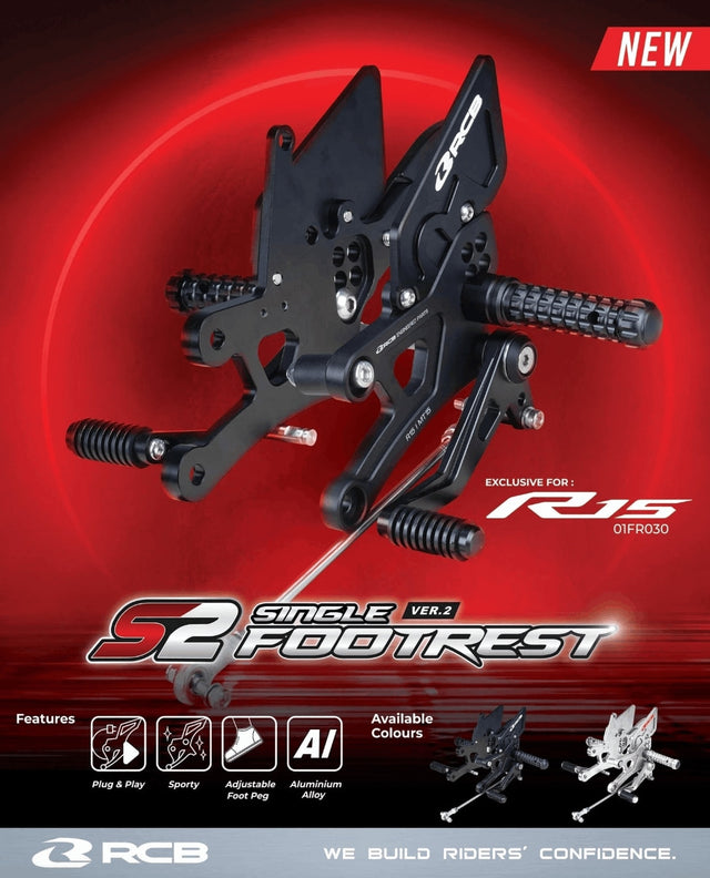 RCB S2-V2 black adjustable motorcycle footrest set 01FR040B