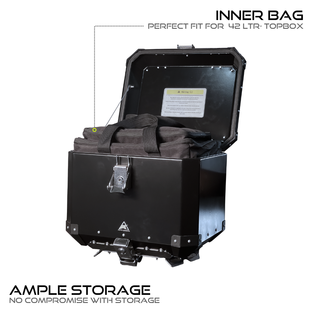 Auto Engina 42L Aluminium Top Box for Honda H'ness CB 350 with Quick Release Base Plate, Inner Bag and Backrest in Black