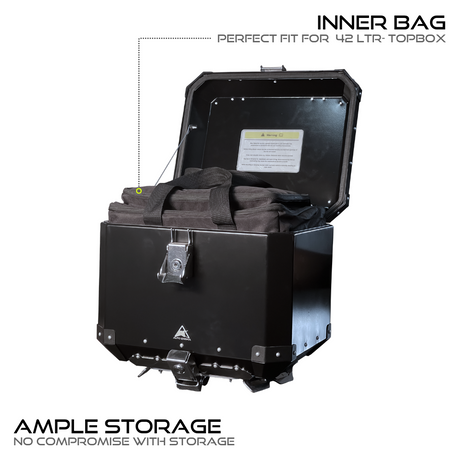 Auto Engina 42L Aluminium Top Box for Honda H'ness CB 350 with Quick Release Base Plate, Inner Bag and Backrest in Black