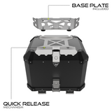 Auto Engina 42L Aluminium Top Box for Honda H'ness CB 350 with Quick Release Base Plate, Inner Bag and Backrest in Black
