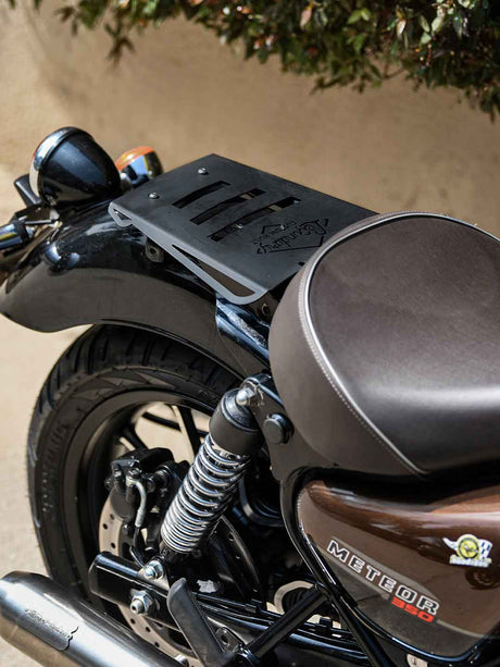 Legendary Custom Meteor Vermillion Solo Expedition Rack black mild steel rear luggage carrier for Royal Enfield Meteor 350