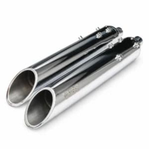 Bycology Rhino Racing Touring Exhaust with polished chrome finish and slash-cut outlets for Royal Enfield Super Meteor 650
