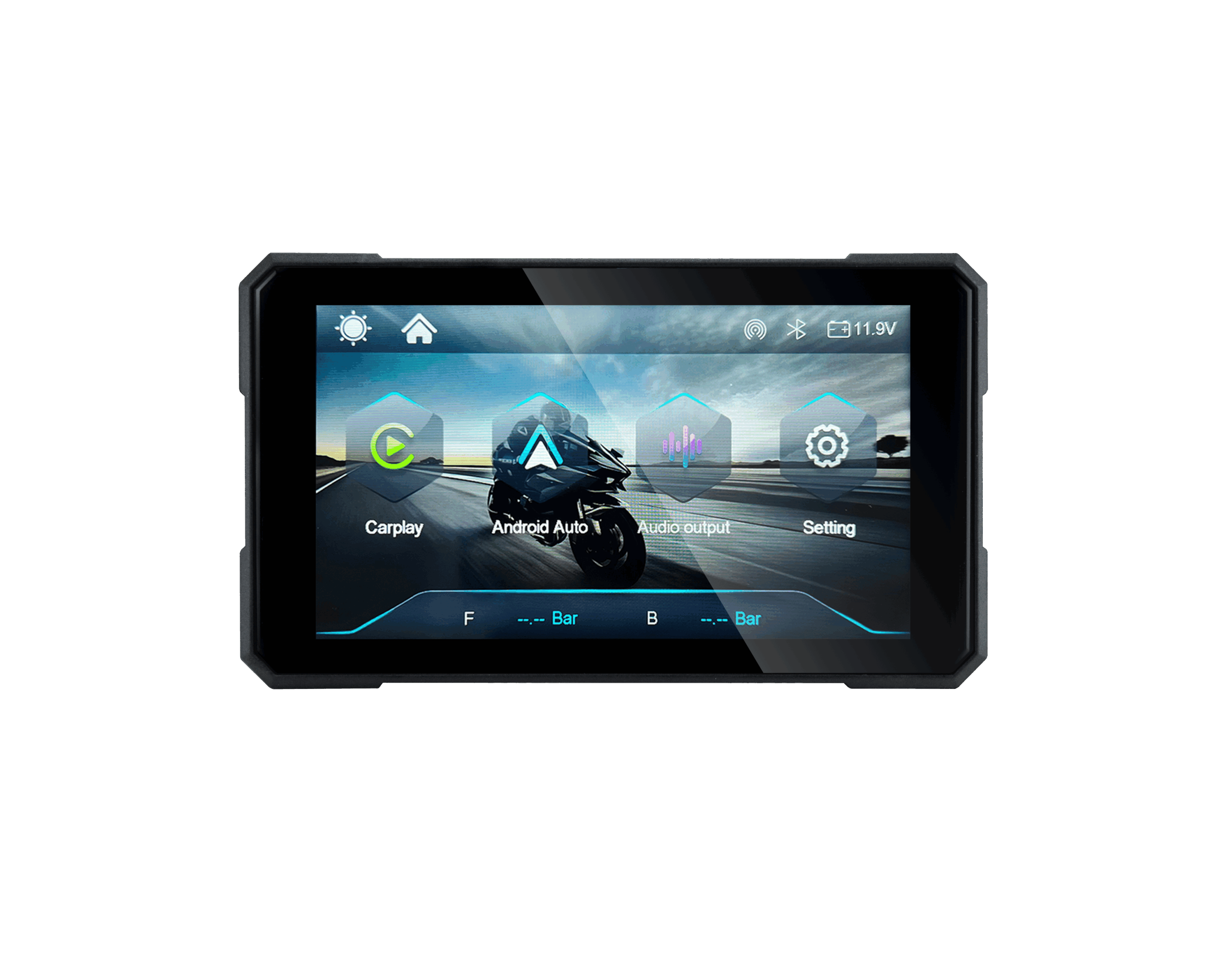 Sash Gears S3 Smart Riding Display with 5 inch touchscreen, wireless Apple CarPlay, Android Auto, dual HD cameras, TPMS and magnetic quick-detachable mount