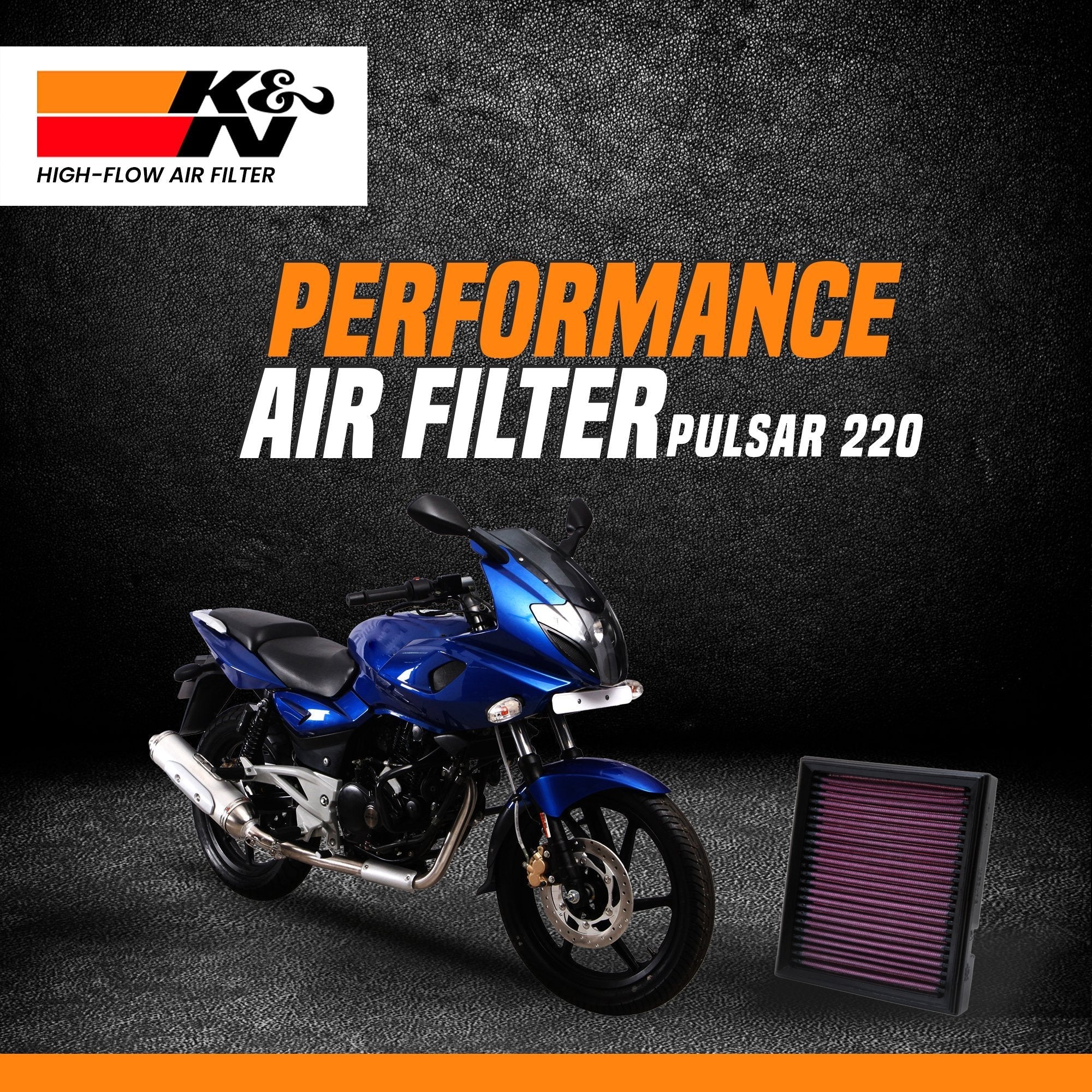 K&N high performance air filter installed on Bajaj Pulsar 150 engine
