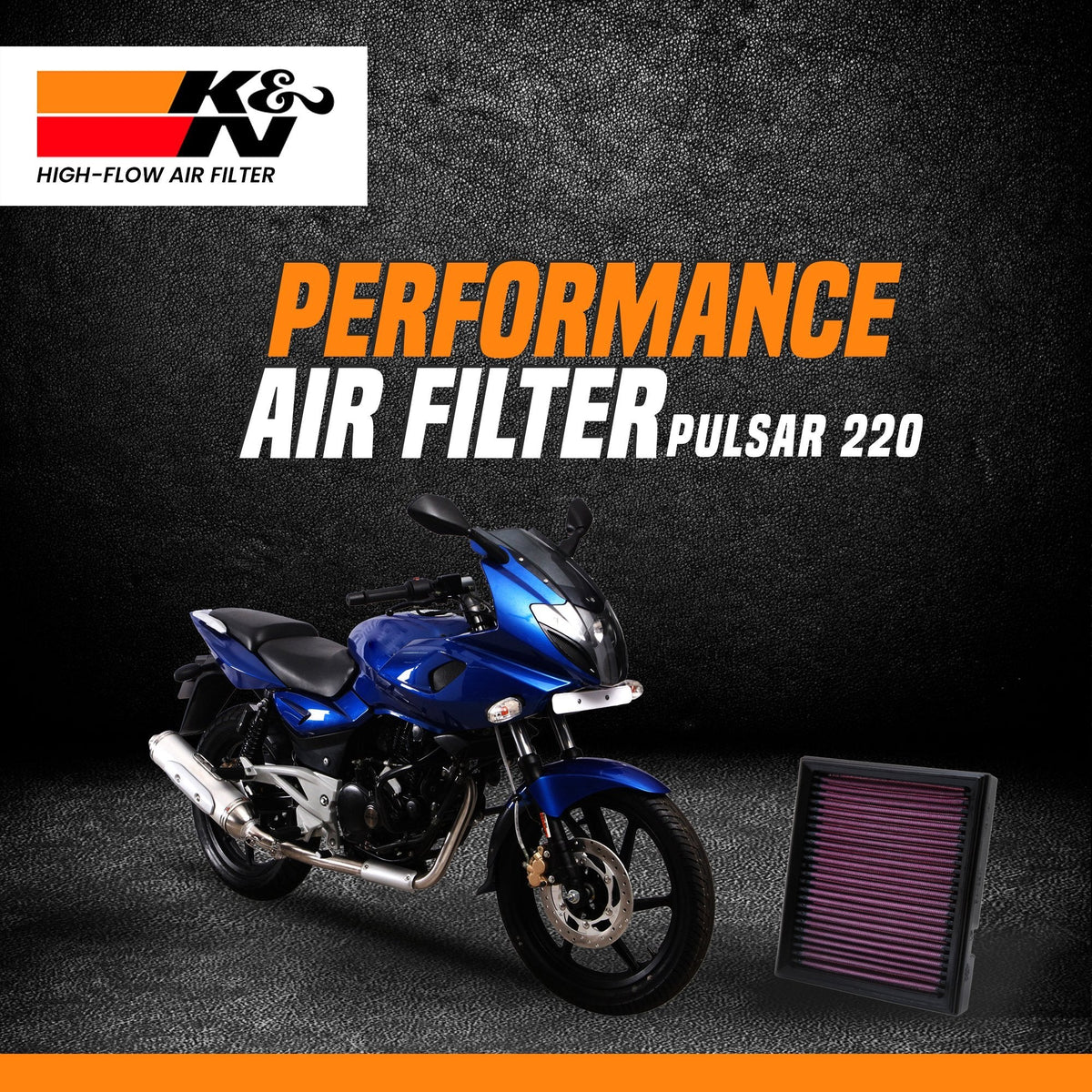K&N high performance air filter installed on Bajaj Pulsar 150 engine
