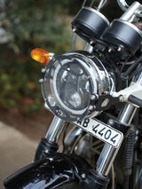 Legendary Custom Interceptor 650 oculus headlight shield black mild steel guard
