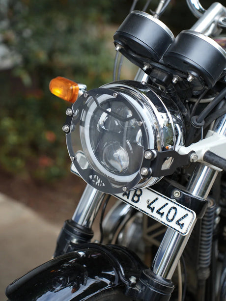 Legendary Custom Interceptor 650 oculus headlight shield black mild steel guard