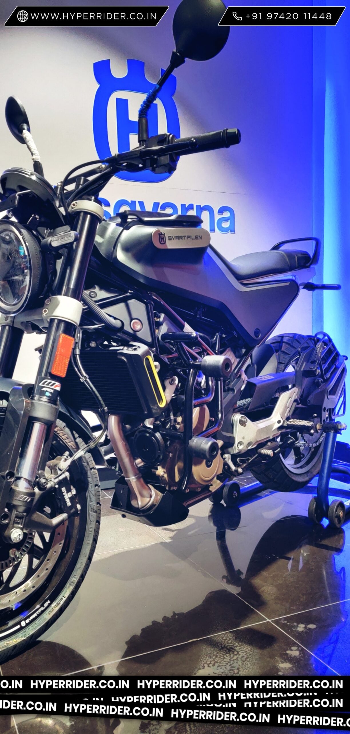 Hyperrider Crash Guard for Husqvarna Svartpilen 250 and Vitpilen 250 with CNC Delrin Frame Sliders