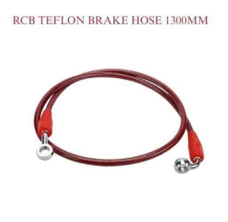 RCB Teflon Universal Series 1300mm stainless steel braided motorcycle brake hose 01BH005 in Blue, Red and Titanium colour options.