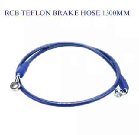 RCB Teflon Universal Series 1300mm stainless steel braided motorcycle brake hose 01BH005 in Blue, Red and Titanium colour options.