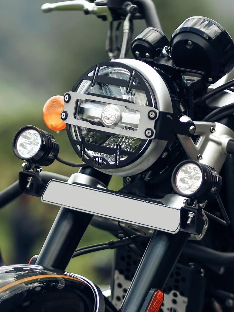 Legundary Custom Beacon Fog Light Mount Set for Royal Enfield Super Meteor 650 black mild steel auxiliary light holder