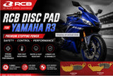 RCB S2-D2 Gold Series semi-metallic motorcycle brake pads for Yamaha R3 and MT-03, front 01DP075G and rear 01DP076G.