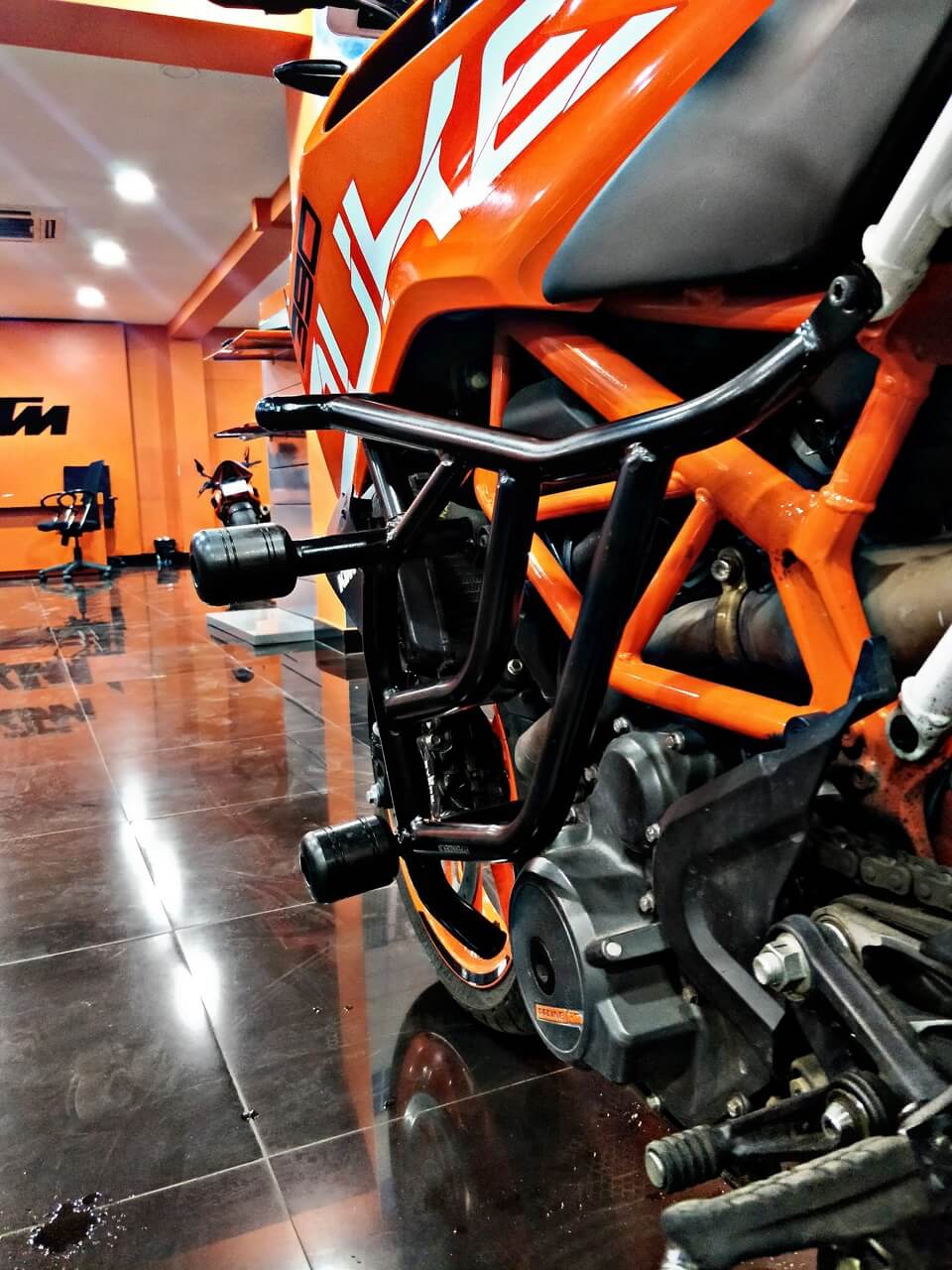 Hyperrider KTM Duke 250 390 BS4 BS6 Crash Guard with CNC Delrin Frame Sliders Black Orange