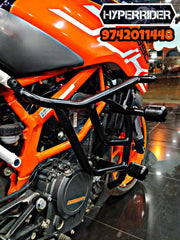 Hyperrider KTM Duke 250 390 BS4 BS6 Crash Guard with CNC Delrin Frame Sliders Black Orange