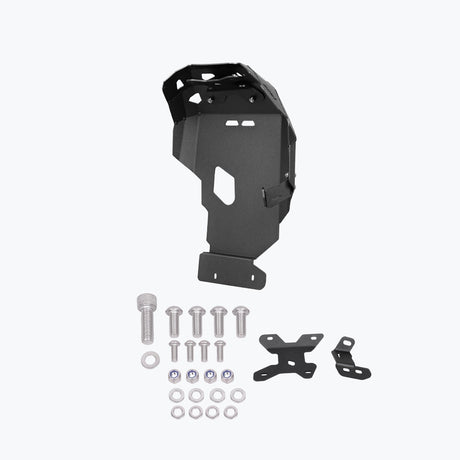 Legundary Custom BMW F900GS vambrace bash plate black aluminium engine sump guard skid plate