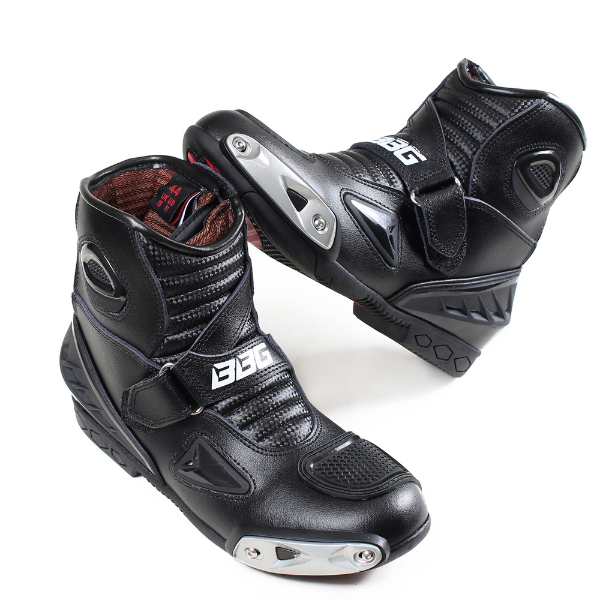 BBG RidePro black leather motorcycle riding boots with TPU protection