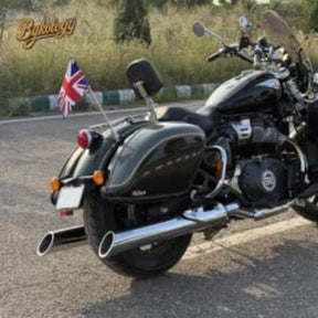 Bycology Rhino Racing Touring Exhaust with polished chrome finish and slash-cut outlets for Royal Enfield Super Meteor 650